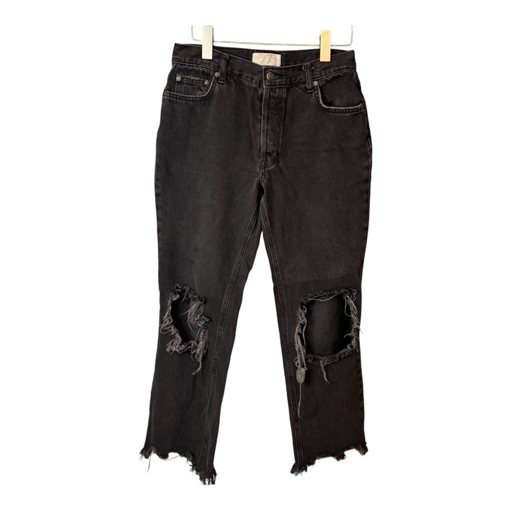 Free People We the Free Distressed Black Maggie Jeans. Button Fly. Size 27 - Picture 2 of 15